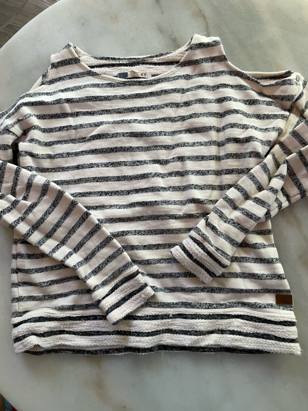 Roxy Striped Off-the-Shoulder Sweater - Cream & Black size M